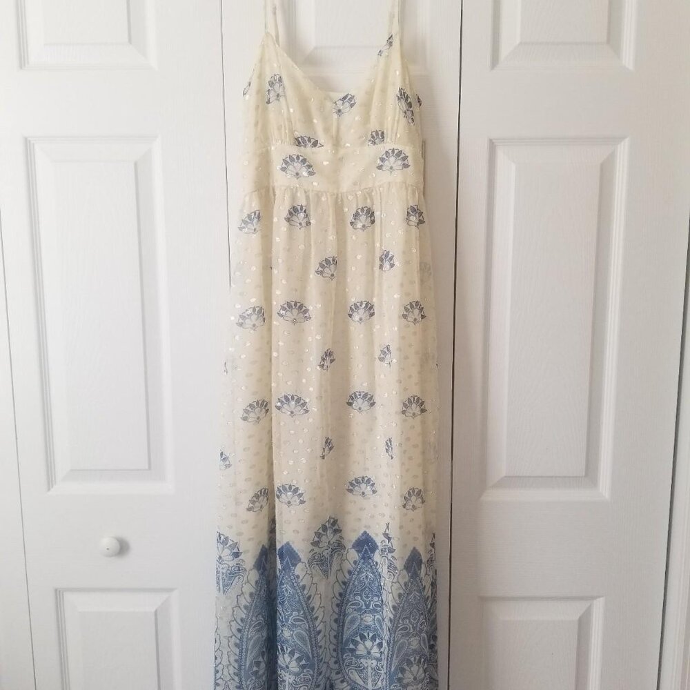 LOFT SILK AND SILVER METALLIC FORMAL DRESS